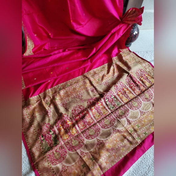 Women Pure Katan Silk Benarasi Saree In Vintage Style Handloom Wedding P… - Picture 1 of 15